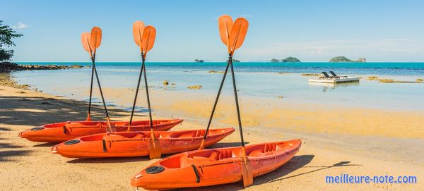 Des kayaks et pagaies sur la plage