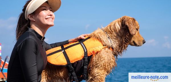 une femme et son chien font leur voyage sur un bateau